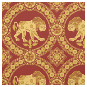 Lion of St. Julian, Gold on Dark Red Fabric
