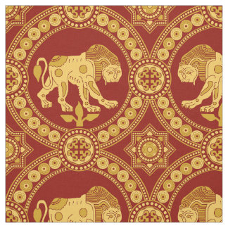 Lion of St. Julian, Gold on Dark Red Fabric