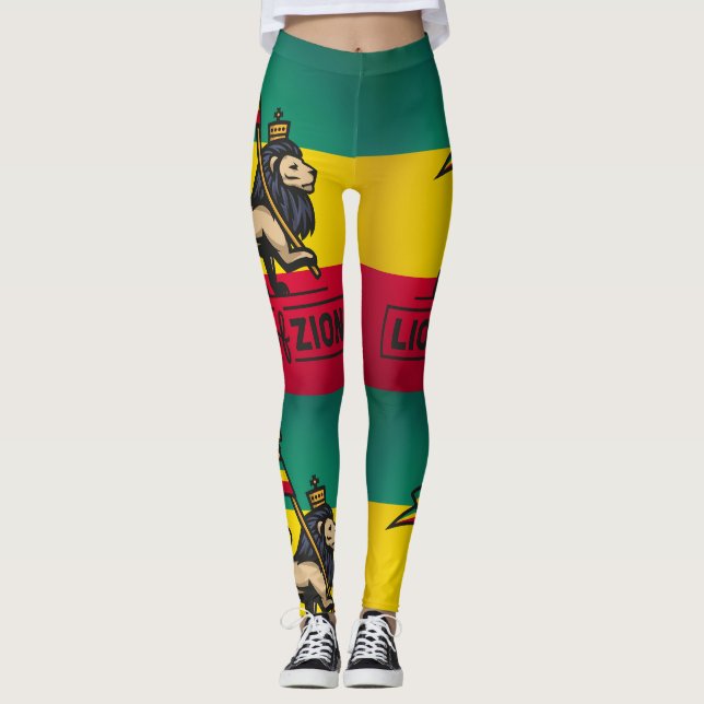 Lion of Zion - Rastafari - Power Yoga Leggings (Front)