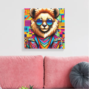 Lion on a colourful geometric background canvas print