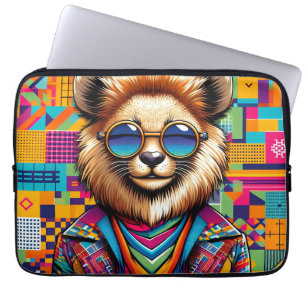 Lion on a colourful geometric background laptop sleeve