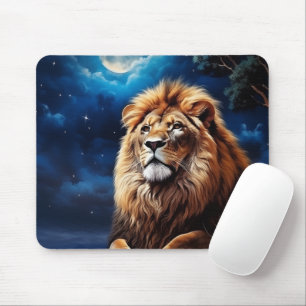 Lion on a moonlight night mouse pad