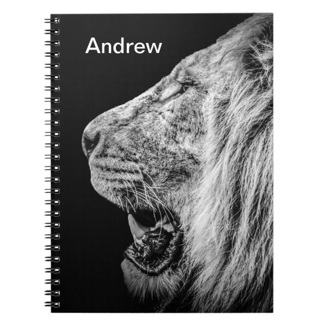 Lion on Black Personalized Name Notebook (Front)