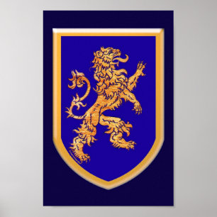 Lion on Blue Shield Poster