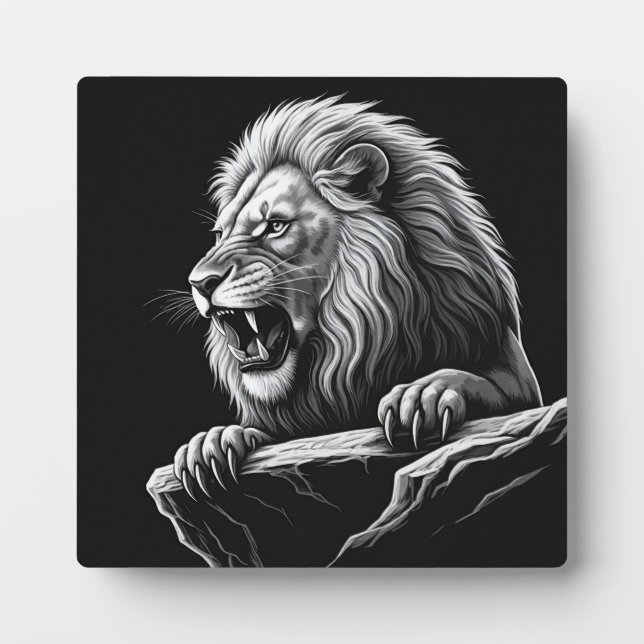 Lion on Cliff Tabletop plaque with Easel (Front)