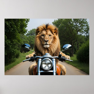 Lion on Motorbike Poster