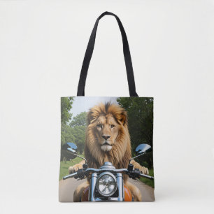 Lion on Motorbike Tote Bag