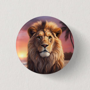 Lion on the beach 1 inch round button