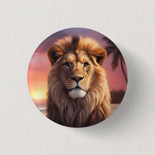 Lion on the beach 1 inch round button (Front)