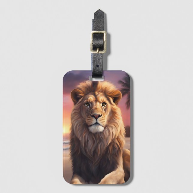 Lion on the beach luggage tag (Front Vertical)