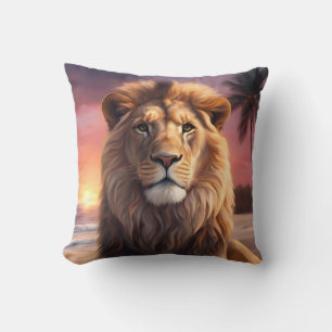 Lion on the beach throw pillow