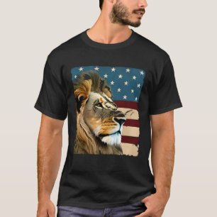 Lion On USA Flag Painting American Patriotic 4th o T-Shirt