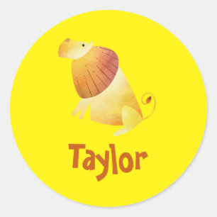Lion on Yellow Classic Round Sticker