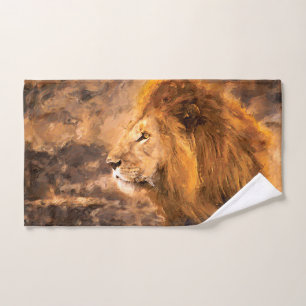 Lion Painting Golden King Art Hand Towel