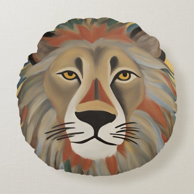 Lion Painting Round Pillow (Front)