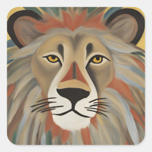 Lion Painting Square Sticker