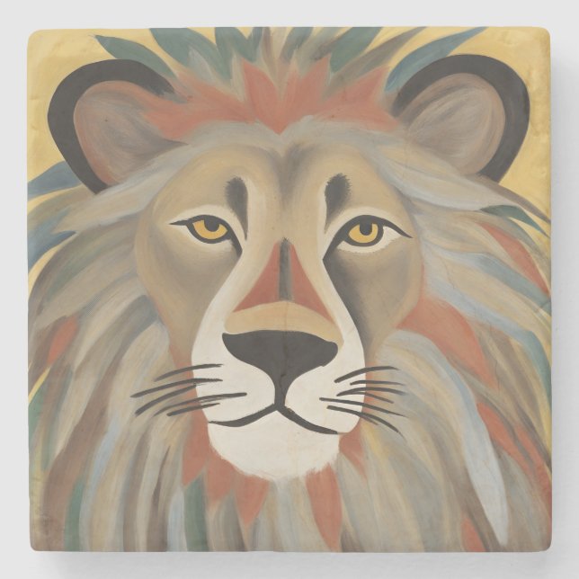 Lion Painting Stone Coaster (Front)