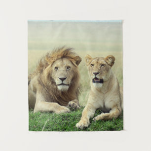 Lion Pair (vertical) Tapestry