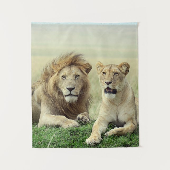 Lion Pair (vertical) Tapestry (Front)