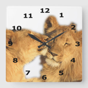 Lion Pair Wall Clock (with black numeric dial)