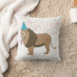 Lion Partying Animals Having a Party Throw Pillow