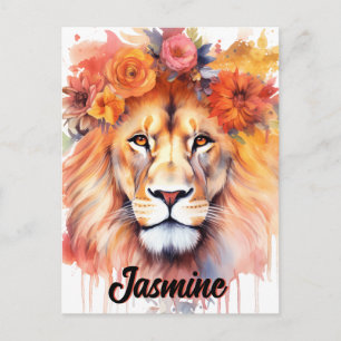 Lion Pastel Flowers Safari Watercolor Savannah Cat Postcard