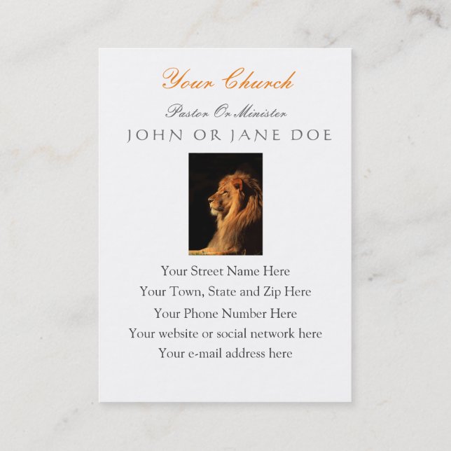 Lion Pastor or Minister Business Card - Two Sided (Back)