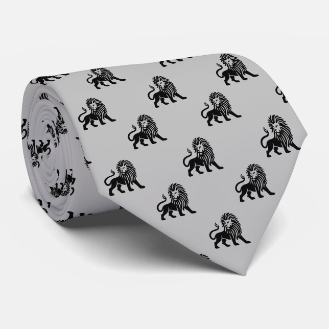 Lion Pattern - Black on Light Grey Tie (Rolled)
