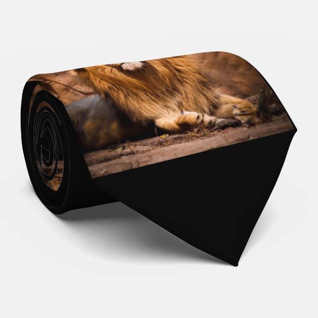 Lion Pattern Print Design Tie (Rolled)