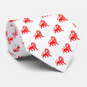 Lion Pattern - Red on White Tie