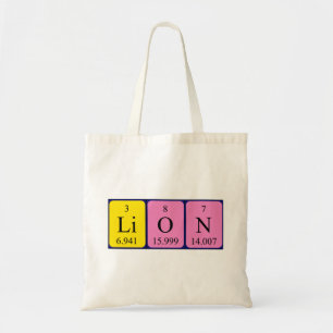 Lion periodic table name tote bag