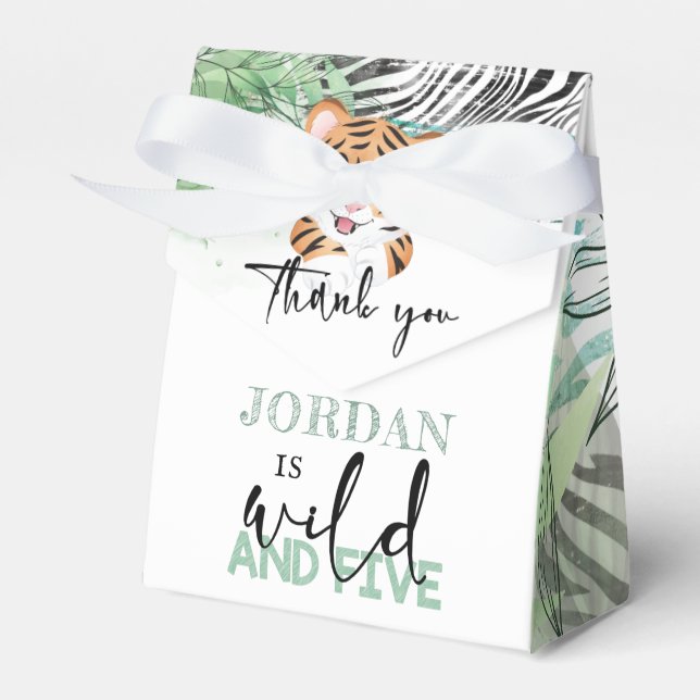 Lion Personalized Wild 5th Birthday Favor Box (Front Side)