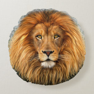 Lion Photograph Paint Art image Round Pillow