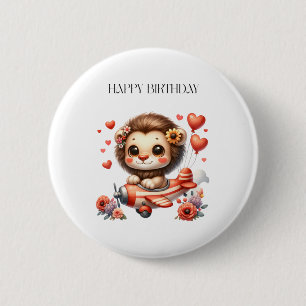 Lion Pilot Birthday 2 Inch Round Button
