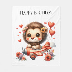 Lion Pilot Birthday Fleece Blanket