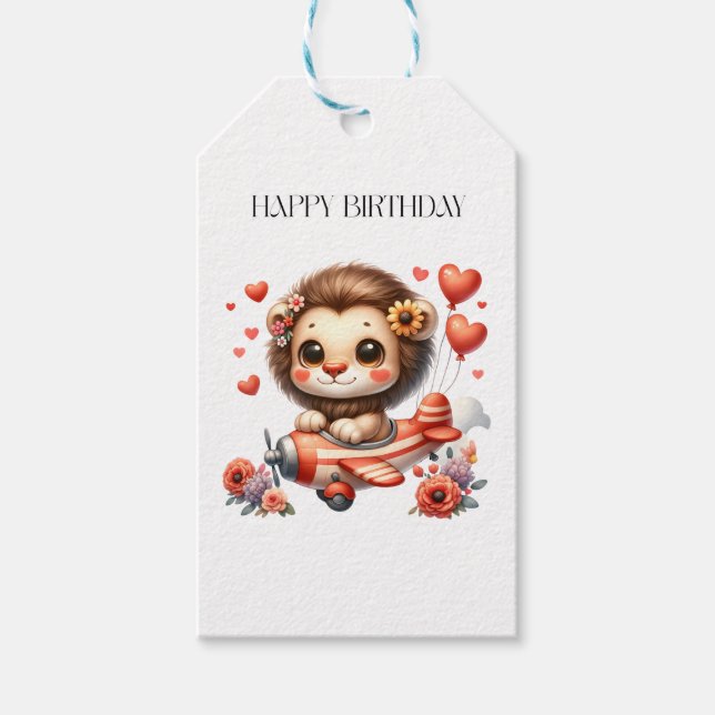 Lion Pilot Birthday Gift Tags (Front)