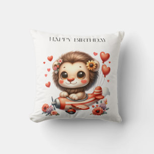 Lion Pilot Birthday Throw Pillow