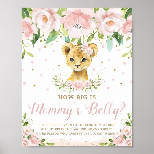 Lion Pink Floral How Big is Mommy's Belly Game Poster (Front)