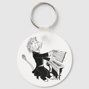 Lion Playing Piano Antique Louis Wain Drawing Keychain