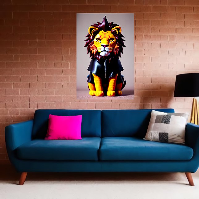 Lion plush toy in black cloths | AI Art   Poster (Creator Uploaded)