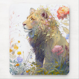 Lion Portrait Animal Painting Wildlife Forest Mouse Pad
