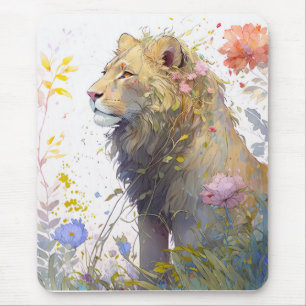 Lion Portrait Animal Painting Wildlife Forest Mouse Pad