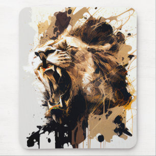 Lion Portrait Animal Painting Wildlife Mountain Mouse Pad