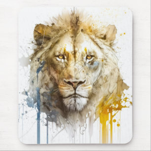 Lion Portrait Animal Painting Wildlife Mountain Mouse Pad