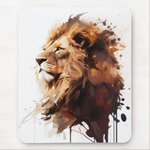 Lion Portrait Animal Painting Wildlife Mountain Mouse Pad