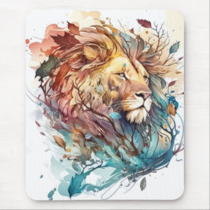 Lion Portrait Animal Painting Wildlife Outdoors  Mouse Pad