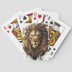 Lion Portrait Animal Painting Wildlife Outdoors Playing Cards