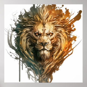 Lion Portrait Animal Painting Wildlife Outdoors Poster