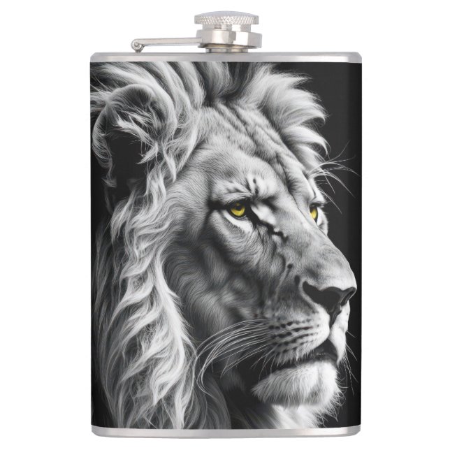 Lion Portrait Hip Flask (Front)