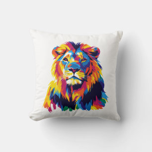 Lion Portrait Illustration Watercolour Painting Throw Pillow
